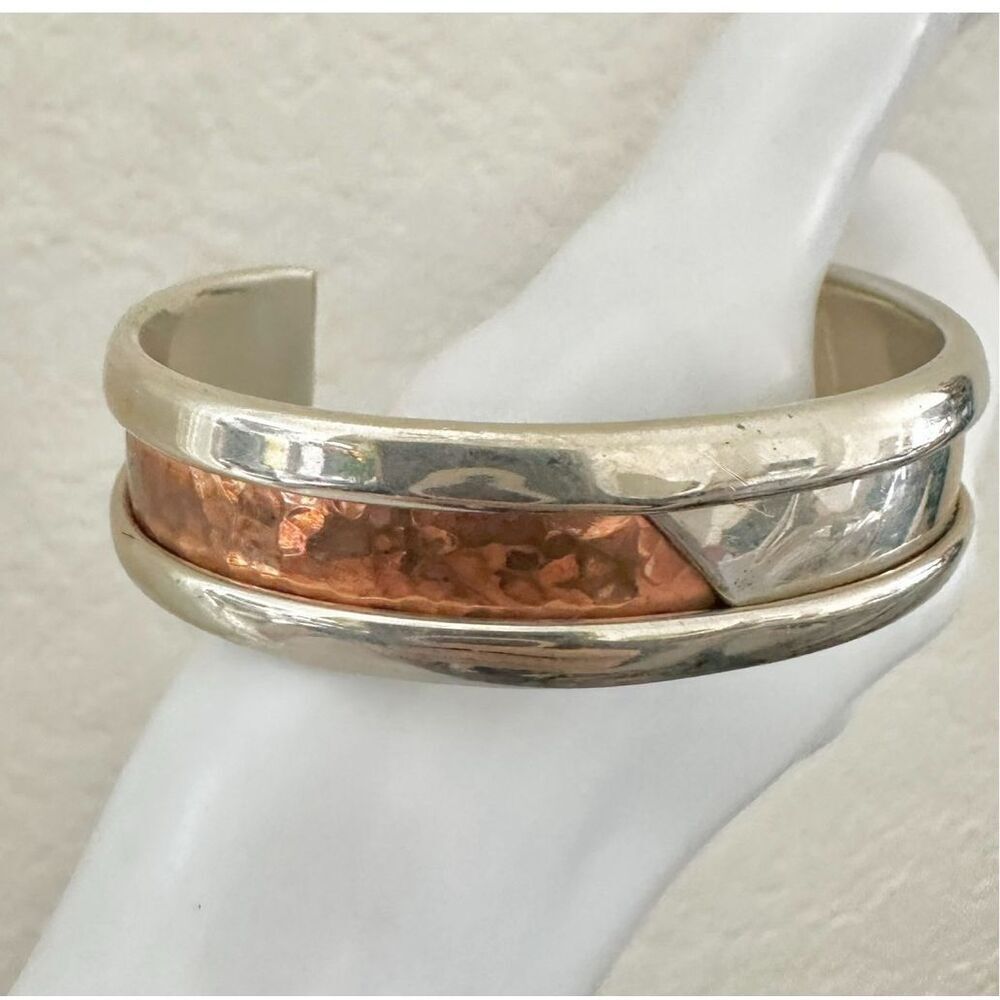 JJ copper and silver tone  open cuff bracelet